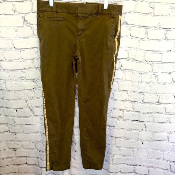 Ecru The Mitchell Pants Green Side Gold Stripe Flat Front Tapered Leg Size 4 - Picture 1 of 6